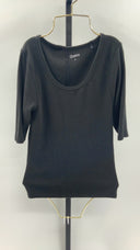 Quince Womens Organic Cotton Micro-Rib Elbow Sleeve Tee Black Sleeved Top S