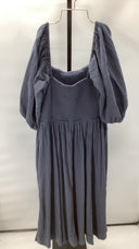 Quince Women's 100% Organic Cotton Gauze Smocked Square Neck Midi Dress Blue L