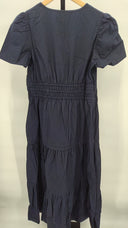 Quince Womens 100% Organic Cotton Poplin Tiered Maxi Dress Navy Basic Sleeved M