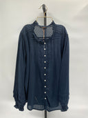 Quince Womens Organic Textured Cotton Peasant Blouse Navy Sleeved Top L