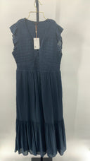 Quince Women's Organic Textured Cotton Smocked V-Neck Midi Dress Navy L