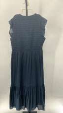 Quince Women's Organic Textured Cotton Smocked V-Neck Midi Dress Navy L