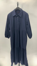 Quince Womens 100% Organic Cotton Poplin Midi Tunic Dress Navy Basic Sleeved L