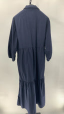 Quince Womens 100% Organic Cotton Poplin Midi Tunic Dress Navy Basic Sleeved L