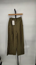 COS Women's Relaxed Linen-Blend Wide-Leg Pants Dark Khaki 2
