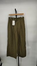 COS Women's Relaxed Linen-Blend Wide-Leg Pants Dark Khaki 8