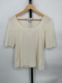 COS Women's Slim Scoop-Neck Cotton T-Shirt Ecru Sleeved Top Cream M