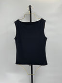 Quince Womens Stretch Cotton Jersey Boat Neck Tank Black Sleeved Top S