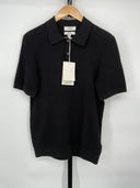 COS Men's Textured Knitted Polo Shirt Black Sleeved Top XS
