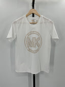 Michael Kors Womens Studded Logo Charm Organic Cotton Jersey T-Shirt White M