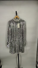 COS Women's Recycled Sequinned Mini Dress Silver Basic Sleeved 14