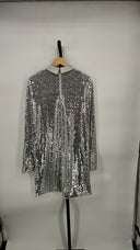 COS Women's Recycled Sequinned Mini Dress Silver Basic Sleeved 14