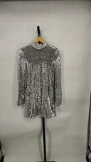 COS Women's Recycled Sequinned Mini Dress Silver Basic Sleeved 2