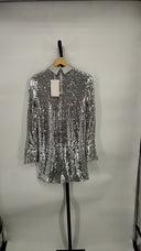 COS Women's Recycled Sequinned Mini Dress Silver Basic Sleeved 2