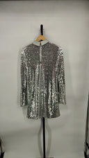COS Women's Recycled Sequinned Mini Dress Silver Basic Sleeved 4