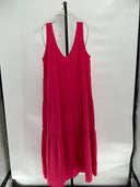 Quince Womens 100% Organic Cotton Gauze Tiered Maxi Dress Hot Pink S