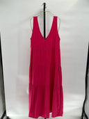 Quince Womens 100% Organic Cotton Gauze Tiered Maxi Dress Hot Pink S