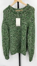 COS Men's Tri-Tone Wool Crew-Neck Jumper Green / Black White Sleeved Top M