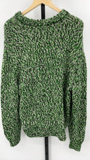 COS Men's Tri-Tone Wool Crew-Neck Jumper Green / Black White Sleeved Top M