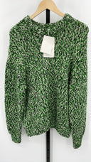 COS Men's Tri-Tone Wool Crew-Neck Jumper Green / Black White Sleeved Top XS