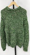 COS Men's Tri-Tone Wool Crew-Neck Jumper Green / Black White Sleeved Top XS