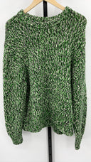 COS Men's Tri-Tone Wool Crew-Neck Jumper Green / Black White Sleeved Top M