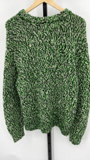 COS Men's Tri-Tone Wool Crew-Neck Jumper Green / Black White Sleeved Top M