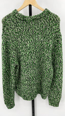 COS Men's Tri-Tone Wool Crew-Neck Jumper Green / Black White Sleeved Top S