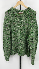 COS Men's Tri-Tone Wool Crew-Neck Jumper Green / Black White Sleeved Top M