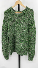 COS Men's Tri-Tone Wool Crew-Neck Jumper Green / Black White Sleeved Top M