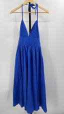 COS Women's Gathered Halterneck Midi Dress Bright Blue Basic Sleeved 2