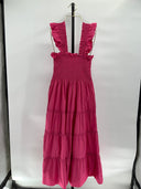 Quince Womens 100% Organic Cotton Poplin Smocked Midi Dress Lipstick Pink M