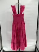 Quince Womens 100% Organic Cotton Poplin Smocked Midi Dress Lipstick Pink M