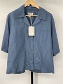 COS Women's Boxy Shell-Panel Bowling Shirt Navy Sleeved Top L