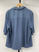 COS Women's Boxy Shell-Panel Bowling Shirt Navy Sleeved Top L