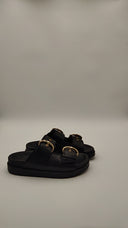 COS Women's Chunky Buckled Leather Slides Black Shoes 6