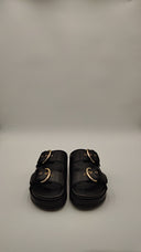 COS Women's Chunky Buckled Leather Slides Black Shoes 6