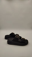 COS Women's Chunky Buckled Leather Slides Black Shoes 6