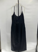 Quince Womens 100% European Linen Scoop Neck Midi Dress Black Basic Sleeved XS