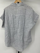 Quince Womens 100% European Linen Camp Shirt Blue Pinstripe Sleeved Top XS