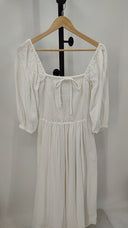 Quince Women's 100% Organic Cotton Square Neck Midi Dress White Basic Sleeved XS