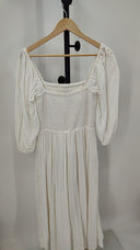 Quince Women's 100% Organic Cotton Square Neck Midi Dress White Basic Sleeved XS