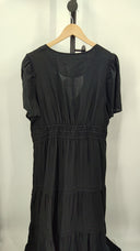 Quince Women's 100% European Linen Tiered Maxi Dress Black Basic Sleeved XL