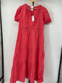 Quince Women's 100% Organic Cotton Poplin Tiered Maxi Dress Vermilion Red L