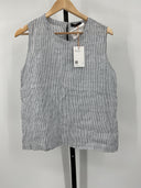 Quince Womens 100% European Linen Tank Blue Pinstripe Sleeveless Top M