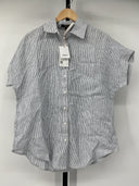 Quince Womens 100% European Linen Camp Shirt Blue Pinstripe Sleeved Top XS