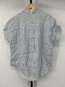Quince Womens 100% European Linen Camp Shirt Blue Pinstripe Sleeved Top XS