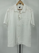 Quince Men's 100% European Linen SS Camp Shirt White Sleeved Top L