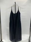 Quince Womens 100% European Linen Scoop Neck Midi Dress Black Basic Sleeved XL