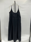 Quince Womens 100% European Linen Scoop Neck Midi Dress Black Basic Sleeved XL